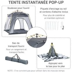 Outsunny Tente De Camping Familiale 4 Personnes Montage Instantanée Pop-up 4 Fenêtres Pare-soleil Dim. 2,4L X 2,4l X 1,95H M Fibre Verre Polyester Gris - Gris 10 Outsunny Tente De Camping Familiale 4 Personnes Montage Instantanée Pop-up 4 Fenêtres Pare-soleil Dim. 2,4L X 2,4l X 1,95H M Fibre Verre Polyester Gris - Gris -Outsunny Soldes Magasin 54308943 4
