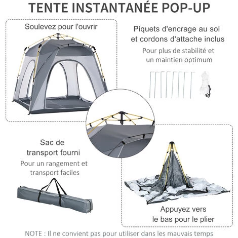 Outsunny Tente De Camping Familiale 4 Personnes Montage Instantanée Pop-up 4 Fenêtres Pare-soleil Dim. 2,4L X 2,4l X 1,95H M Fibre Verre Polyester Gris - Gris 6 Outsunny Tente De Camping Familiale 4 Personnes Montage Instantanée Pop-up 4 Fenêtres Pare-soleil Dim. 2,4L X 2,4l X 1,95H M Fibre Verre Polyester Gris - Gris – Image 4