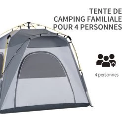 Outsunny Tente De Camping Familiale 4 Personnes Montage Instantanée Pop-up 4 Fenêtres Pare-soleil Dim. 2,4L X 2,4l X 1,95H M Fibre Verre Polyester Gris - Gris 11 Outsunny Tente De Camping Familiale 4 Personnes Montage Instantanée Pop-up 4 Fenêtres Pare-soleil Dim. 2,4L X 2,4l X 1,95H M Fibre Verre Polyester Gris - Gris -Outsunny Soldes Magasin 54308943 5