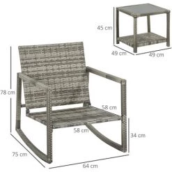 Outsunny Ensemble De Jardin 3 Pièces 2 Fauteuils à Bascule Table Basse Coussins Inclus Métal époxy Résine Tressée PE Polyester Gris - Gris 9 Outsunny Ensemble De Jardin 3 Pièces 2 Fauteuils à Bascule Table Basse Coussins Inclus Métal époxy Résine Tressée PE Polyester Gris - Gris -Outsunny Soldes Magasin 54551586 3