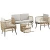 Outsunny Salon De Jardin 4 Places 4 Pièces Style Colonial Table Basse Coussins Beige Inclus Résine Tressée Aspect Rotin - Beige -Outsunny Soldes Magasin 54809815 1