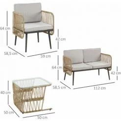 Outsunny Salon De Jardin 4 Places 4 Pièces Style Colonial Table Basse Coussins Beige Inclus Résine Tressée Aspect Rotin - Beige -Outsunny Soldes Magasin 54809815 3