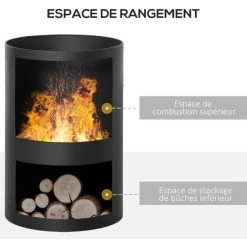 Outsunny Brasero Cheminée D'extérieur H.133 Ø 45 Cm Tisonnier Large Foyer - Espace De Rangement Pour Bûches - Métal Noir -Outsunny Soldes Magasin 54817237 5