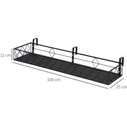 Outsunny Support De Pot De Fleurs Jardinière Suspendu - Fixations Réglables - Jardinière Pour Balcon - Dim. 100L X 31l X 12H Cm - Métal Noir -Outsunny Soldes Magasin 54817238 3