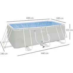 Outsunny Piscine Tubulaire Hors Sol Rectangulaire Avec Filtre Dim. 440L X 240l X 122H Cm Acier PVC Gris Clair - Gris -Outsunny Soldes Magasin 54817239 3