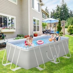 Outsunny Piscine Tubulaire Hors Sol Rectangulaire Avec Filtre Dim. 440L X 240l X 122H Cm Acier PVC Gris Clair - Gris -Outsunny Soldes Magasin 54817239 4
