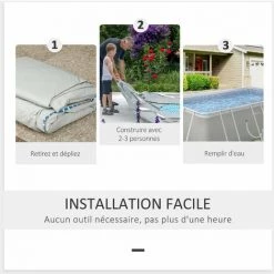 Outsunny Piscine Tubulaire Hors Sol Rectangulaire Avec Filtre Dim. 440L X 240l X 122H Cm Acier PVC Gris Clair - Gris -Outsunny Soldes Magasin 54817239 5