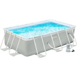 Outsunny Piscine Tubulaire Hors Sol Rectangulaire Avec Filtre Dim. 340L X 215l X 80H Cm Acier PVC Gris Clair