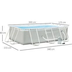 Outsunny Piscine Tubulaire Hors Sol Rectangulaire Avec Filtre Dim. 340L X 215l X 80H Cm Acier PVC Gris Clair -Outsunny Soldes Magasin 54817240 3