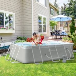 Outsunny Piscine Tubulaire Hors Sol Rectangulaire Avec Filtre Dim. 340L X 215l X 80H Cm Acier PVC Gris Clair -Outsunny Soldes Magasin 54817240 4