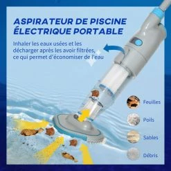 Outsunny Aspirateur De Piscine électrique Portable Rechargeable Avec Brosse Et Cartouche Filtrante - 2 Vitesses - ABS PP Gris Bleu -Outsunny Soldes Magasin 54817244 5