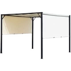 Outsunny Pergola Rétractable Dim. 3L X 3l X 2,3H M Structure Acier époxy Anticorrosion Noir Toile Polyester Haute Densité Crème - Crème