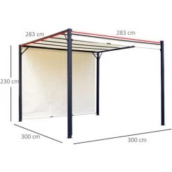Outsunny Pergola Rétractable Dim. 3L X 3l X 2,3H M Structure Acier époxy Anticorrosion Noir Toile Polyester Haute Densité Crème - Crème -Outsunny Soldes Magasin 54817252 3