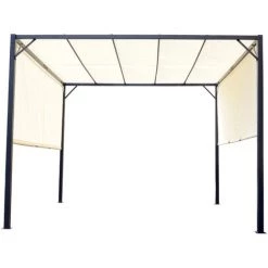 Outsunny Pergola Rétractable Dim. 3L X 3l X 2,3H M Structure Acier époxy Anticorrosion Noir Toile Polyester Haute Densité Crème - Crème -Outsunny Soldes Magasin 54817252 5
