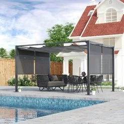 Outsunny Pergola Rétractable 3,9L X 2,9l X 2,2H M Structure Alu. Acier époxy Noir Double Toile Polyester Haute Densité Gris -Outsunny Soldes Magasin 54817253 4