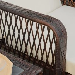 Outsunny Bain De Soleil Transat Design Colonial Avec Table Basse Et Matelas - Dossier Inclinable - Résine Tressée, Polyester - Marron Crème -Outsunny Soldes Magasin 54817257 5