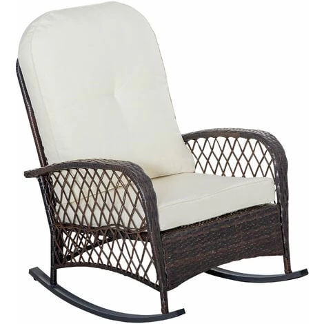 Outsunny Fauteuil à Bascule Rocking Chair Intérieur Extérieur En Résine Tressée Avec Coussins Moelleux - Dim. 75L X 103P X 96H Cm - Marron Crème - Marron 3 Outsunny Fauteuil à Bascule Rocking Chair Intérieur Extérieur En Résine Tressée Avec Coussins Moelleux - Dim. 75L X 103P X 96H Cm - Marron Crème - Marron