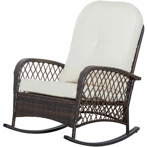Outsunny Fauteuil à Bascule Rocking Chair Intérieur Extérieur En Résine Tressée Avec Coussins Moelleux - Dim. 75L X 103P X 96H Cm - Marron Crème - Marron 6 Outsunny Fauteuil à Bascule Rocking Chair Intérieur Extérieur En Résine Tressée Avec Coussins Moelleux - Dim. 75L X 103P X 96H Cm - Marron Crème - Marron – Image 4