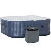 Outsunny Spa Gonflable Carré 4-6 Places - 108 Buses D'air Hydro-massantes - Fonctions Chauffage Filtration - Liner PVC Bleu Blanc