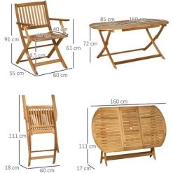 Outsunny Ensemble De Jardin 6 Places 7 Pièces - Table à Manger Ovale Et 6 Chaises Pliables - Bois De Peuplier Pré-huilé -Outsunny Soldes Magasin 54943845 3
