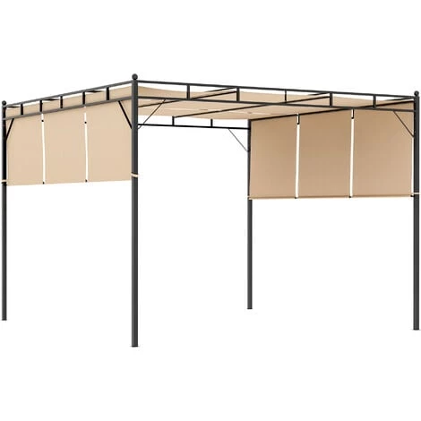 Outsunny Pergola Rétractable Dim. 3L X 3l X 2,2H M Structure Acier époxy Anticorrosion Noir Triple Toile Polyester Haute Densité Beige - Beige 3 Outsunny Pergola Rétractable Dim. 3L X 3l X 2,2H M Structure Acier époxy Anticorrosion Noir Triple Toile Polyester Haute Densité Beige - Beige