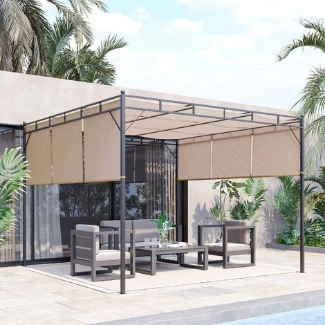 Outsunny Pergola Rétractable Dim. 3L X 3l X 2,2H M Structure Acier époxy Anticorrosion Noir Triple Toile Polyester Haute Densité Beige - Beige 4 Outsunny Pergola Rétractable Dim. 3L X 3l X 2,2H M Structure Acier époxy Anticorrosion Noir Triple Toile Polyester Haute Densité Beige - Beige – Image 2