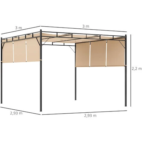Outsunny Pergola Rétractable Dim. 3L X 3l X 2,2H M Structure Acier époxy Anticorrosion Noir Triple Toile Polyester Haute Densité Beige - Beige 5 Outsunny Pergola Rétractable Dim. 3L X 3l X 2,2H M Structure Acier époxy Anticorrosion Noir Triple Toile Polyester Haute Densité Beige - Beige – Image 3