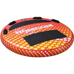 Outsunny Bouée Tractée Gonflable 2 Places - 4 Poignées, Système D'accroche Rapide, 2 Pads En Néoprène - Accessoires Inclus - PVC ABS Rouge Jaune - Rouge