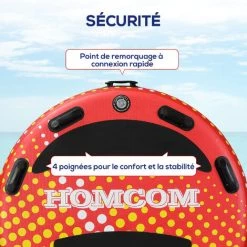 Outsunny Bouée Tractée Gonflable 2 Places - 4 Poignées, Système D'accroche Rapide, 2 Pads En Néoprène - Accessoires Inclus - PVC ABS Rouge Jaune - Rouge -Outsunny Soldes Magasin 54943850 5