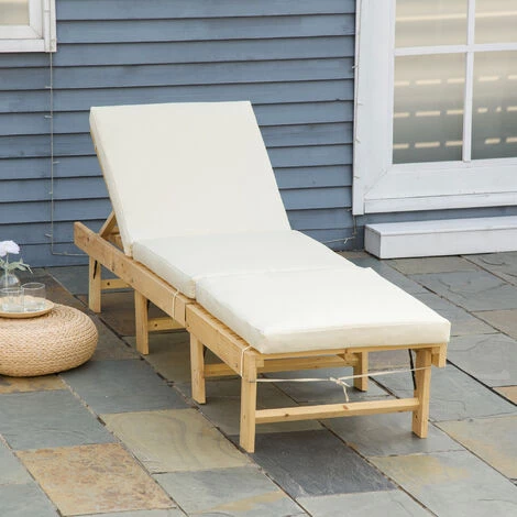Outsunny Bain De Soleil Transat Pour Jardin Avec Matelas Rembourré - Dossier Réglable 4 Positions - Pliable - Dim. 195L X 59l X 30H Cm - Sapin Polyester Beige - Beige 4 Outsunny Bain De Soleil Transat Pour Jardin Avec Matelas Rembourré - Dossier Réglable 4 Positions - Pliable - Dim. 195L X 59l X 30H Cm - Sapin Polyester Beige - Beige â Image 2