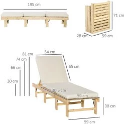 Outsunny Bain De Soleil Transat Pour Jardin Avec Matelas Rembourré - Dossier Réglable 4 Positions - Pliable - Dim. 195L X 59l X 30H Cm - Sapin Polyester Beige - Beige 9 Outsunny Bain De Soleil Transat Pour Jardin Avec Matelas Rembourré - Dossier Réglable 4 Positions - Pliable - Dim. 195L X 59l X 30H Cm - Sapin Polyester Beige - Beige -Outsunny Soldes Magasin 55552899 3