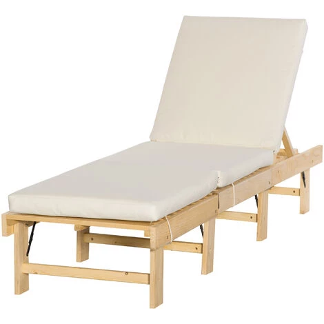 Outsunny Bain De Soleil Transat Pour Jardin Avec Matelas Rembourré - Dossier Réglable 4 Positions - Pliable - Dim. 195L X 59l X 30H Cm - Sapin Polyester Beige - Beige 6 Outsunny Bain De Soleil Transat Pour Jardin Avec Matelas Rembourré - Dossier Réglable 4 Positions - Pliable - Dim. 195L X 59l X 30H Cm - Sapin Polyester Beige - Beige â Image 4