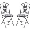 Outsunny Lot De 2 Chaises De Jardin Pliables Style Fer Forgé Mosaïque Céramique Motif Rose Des Vents Métal époxy Noir Blanc -Outsunny Soldes Magasin 55552903 1