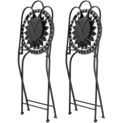 Outsunny Lot De 2 Chaises De Jardin Pliables Style Fer Forgé Mosaïque Céramique Motif Rose Des Vents Métal époxy Noir Blanc -Outsunny Soldes Magasin 55552903 5