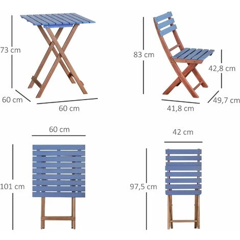 Outsunny Ensemble Bistro De Jardin 3 Pièces Pliantes Style Colonial 2 Chaises + Table Bois Pin Pré-huilé Peint Bleu - Bleu 5 Outsunny Ensemble Bistro De Jardin 3 Pièces Pliantes Style Colonial 2 Chaises + Table Bois Pin Pré-huilé Peint Bleu - Bleu – Image 3