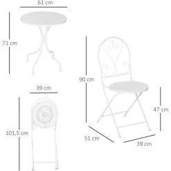 Outsunny Ensemble De Jardin Bistro 3 Pièces 2 Chaises Pliantes Et Table Ronde En Métal époxy Blanc - Blanc -Outsunny Soldes Magasin 55776862 3