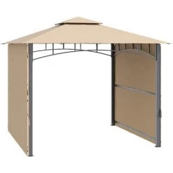 Outsunny Tonnelle Pavillon De Jardin 3x3 M Avec Double Toit Pour Ventilation Auvents Réglables Structure En Métal Tissu Polyester Beige