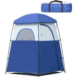 Outsunny Tente Cabine De Douche Portable Pour Camping 1-2 Personnes Sac De Transport Inclus étanche - Oxford - Dim. 167L X 167l X 224H Cm - Bleu Et Blanc - Bleu