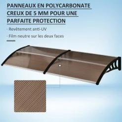 Outsunny Auvent Marquise De Porte Design Voûté Arrondi Dim. 195L X 80l X 23H Cm Polycarbonate Fumé Brun Plastique Noir - Marron -Outsunny Soldes Magasin 55776959 4