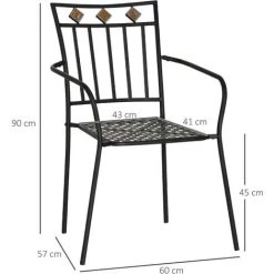 Outsunny Lot De 2 Chaises De Jardin Métal époxy Style Fer Forgé Avec Mosaïque - Accoudoirs - Noir -Outsunny Soldes Magasin 56390836 3