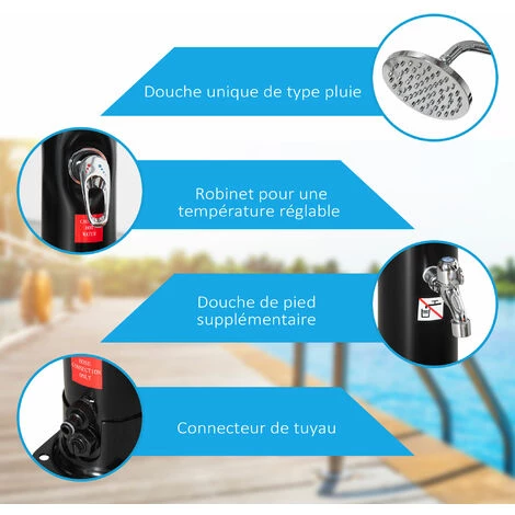 Outsunny Douche Solaire D'extérieur Réservoir 20L Pression Max. 3,5 Bar - Mitigeur, Grand Pommeau Orientable, Robinet à Pieds - PVC ABS Noir - Noir 7 Outsunny Douche Solaire D'extérieur Réservoir 20L Pression Max. 3,5 Bar - Mitigeur, Grand Pommeau Orientable, Robinet à Pieds - PVC ABS Noir - Noir â Image 5
