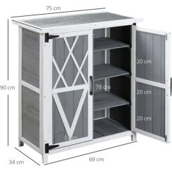 Outsunny Abri De Jardin Armoire De Jardin Remise Pour Outils Sur Pied Dim. 75L X 40l X 90H Cm 3 étagères 2 Portes Toit Tôle Bois Sapin Blanc Gris - Gris -Outsunny Soldes Magasin 56481221 3