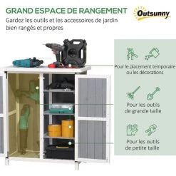 Outsunny Abri De Jardin Armoire De Jardin Remise Pour Outils Sur Pied Dim. 75L X 40l X 90H Cm 3 étagères 2 Portes Toit Tôle Bois Sapin Blanc Gris - Gris -Outsunny Soldes Magasin 56481221 4