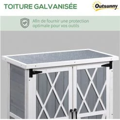 Outsunny Abri De Jardin Armoire De Jardin Remise Pour Outils Sur Pied Dim. 75L X 40l X 90H Cm 3 étagères 2 Portes Toit Tôle Bois Sapin Blanc Gris - Gris -Outsunny Soldes Magasin 56481221 5