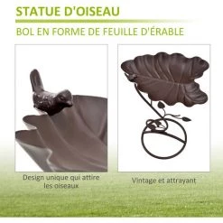 Outsunny Bain D'oiseaux Abreuvoir Pour Oiseaux Dim. 38,5L X 31l X 54H Cm Métal Bronze Antique -Outsunny Soldes Magasin 56842072 4