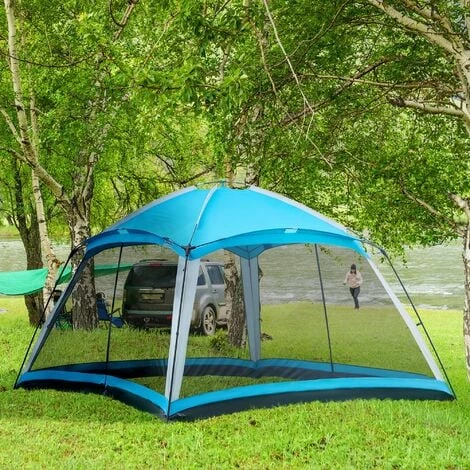 Outsunny Tente De Camping Familiale - Tente Dôme 8 Pers. Max. - Sac De Transport, 4 Parois En Maille - Dim. 3,6L X 3,6l X 2,2H M - Polyester Bleu 4 Outsunny Tente De Camping Familiale - Tente Dôme 8 Pers. Max. - Sac De Transport, 4 Parois En Maille - Dim. 3,6L X 3,6l X 2,2H M - Polyester Bleu – Image 2