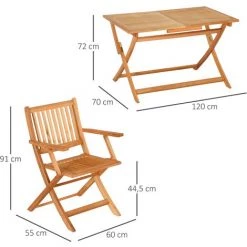 Outsunny Ensemble De Jardin 4 Places 5 Pièces - Table à Manger Rectangulaire Et 4 Chaises Pliables - Bois De Peuplier Pré-huilé -Outsunny Soldes Magasin 57125664 3