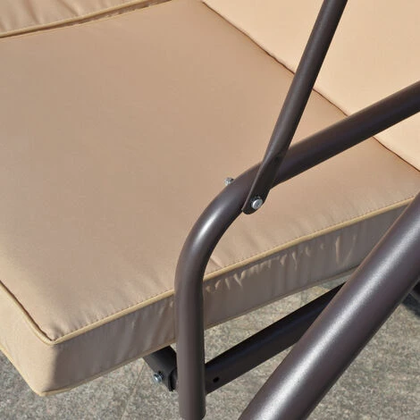 Outsunny Balancelle De Jardin 3 Places Convertible Toit Inclinaison Réglable Métal époxy Brun Polyester Beige - Beige 6 Outsunny Balancelle De Jardin 3 Places Convertible Toit Inclinaison Réglable Métal époxy Brun Polyester Beige - Beige – Image 4