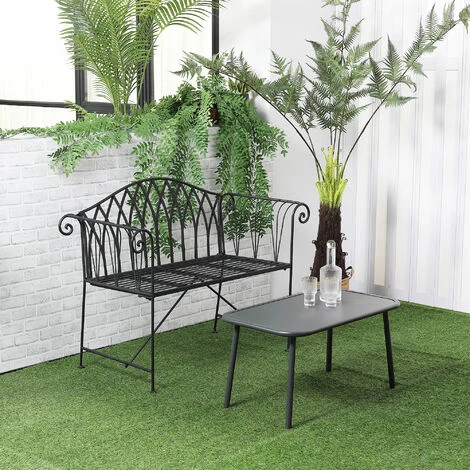 Outsunny Banc De Jardin 2 Places Style Néo-rétro Fer Forgé Lignes Fuselées Métal époxy Noir 4 Outsunny Banc De Jardin 2 Places Style Néo-rétro Fer Forgé Lignes Fuselées Métal époxy Noir – Image 2