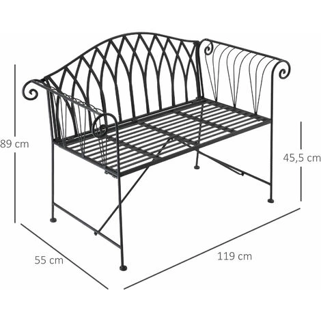 Outsunny Banc De Jardin 2 Places Style Néo-rétro Fer Forgé Lignes Fuselées Métal époxy Noir 5 Outsunny Banc De Jardin 2 Places Style Néo-rétro Fer Forgé Lignes Fuselées Métal époxy Noir – Image 3